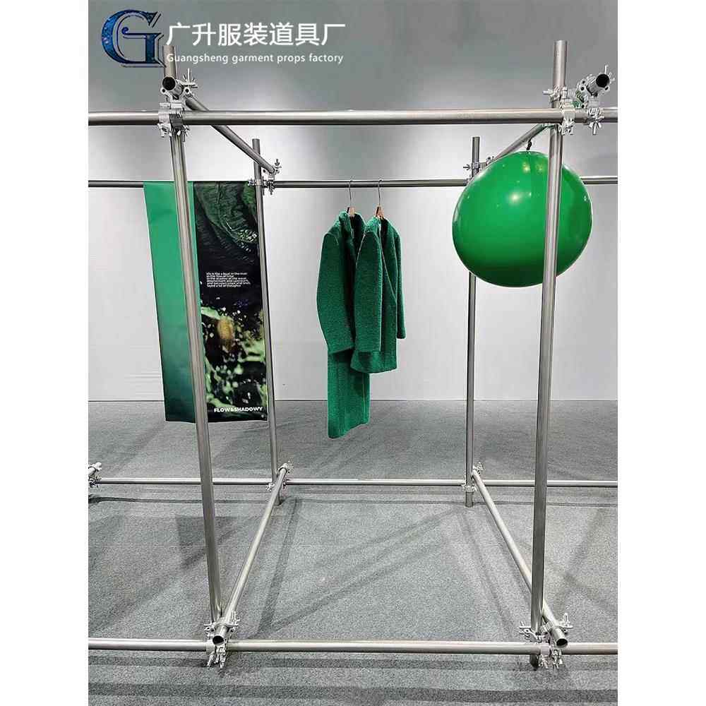 工业风服装店展示架买 手店鹰架挂衣架不锈钢落地中岛圆管陈列架