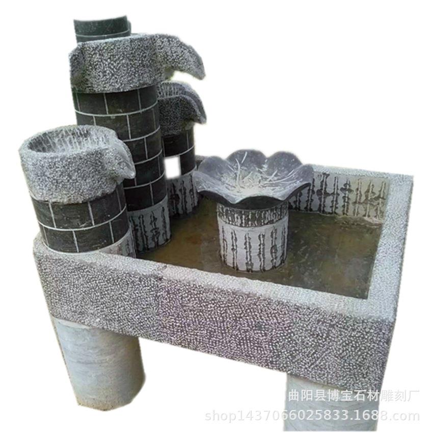 青石阳台流水池景观石雕仿古水池瓦罐循环水系组合套装现货优惠