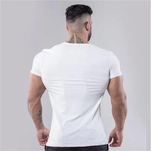 Summer Neck Gym Clothing Fitness Men shirt Cotton Plain