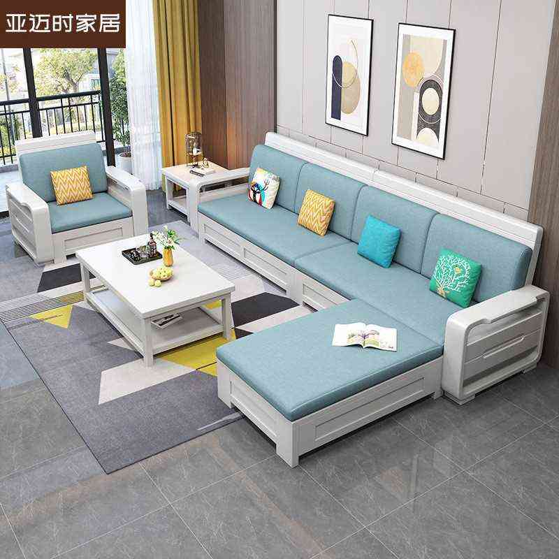 白色实木沙发组合布艺沙发床简约小户型冬夏两用储物客厅木质家具