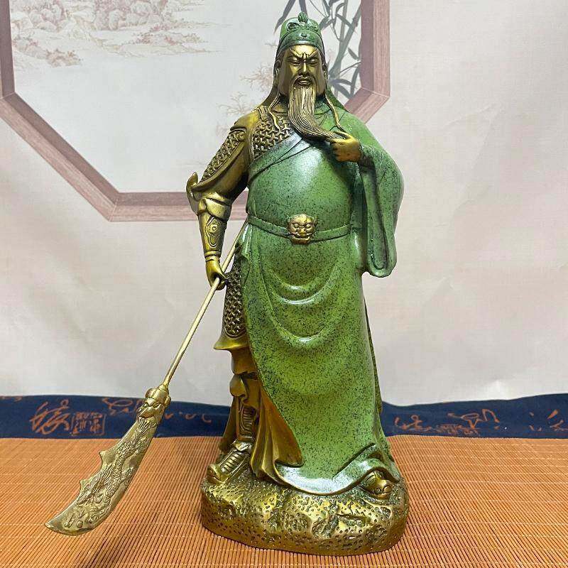 纯铜绿袍关公像武汉铜像招财饰铜吴财神关羽客厅开间关二爷