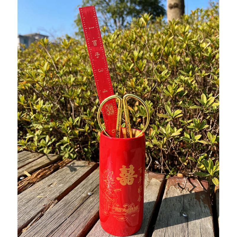 中式婚礼用品红米升百子千孙尺仿古结婚六证摆件竹筒米斗婚庆道具