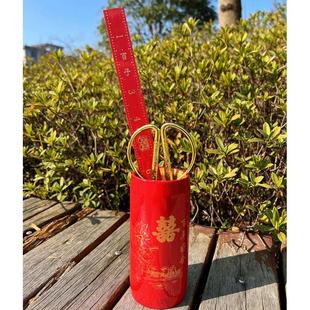 婚礼用品红米升百子千孙尺仿古结婚六证摆件竹筒米斗婚庆道具 中式
