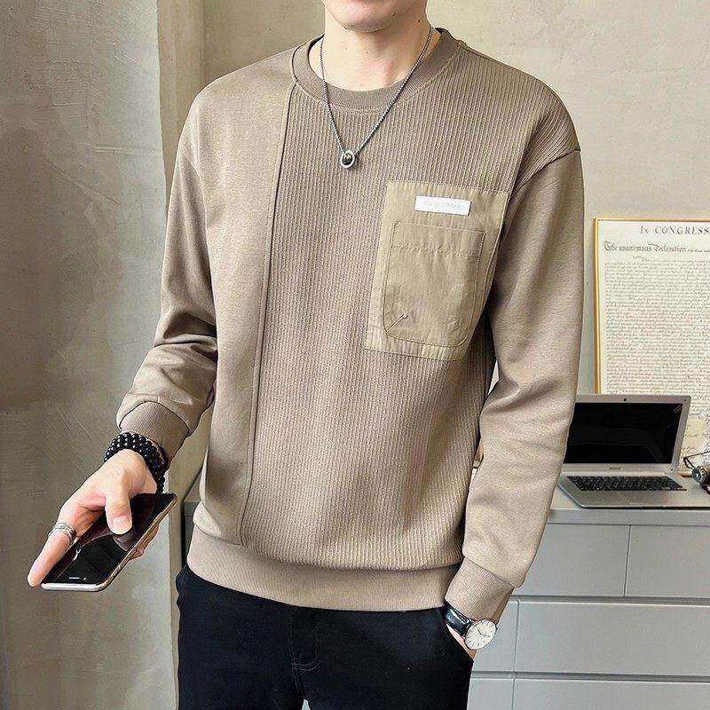 潮牌圆领卫衣男秋冬季新款帅气百搭休闲上衣服长袖t恤男士打底衫