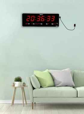 万年历电子钟513公大屏幕3客挂墙办时钟LED静音厅3513C英插电夜光