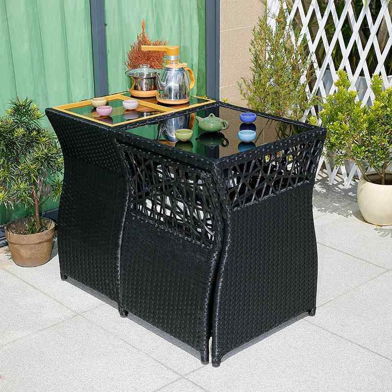 阳台小ZGP桌创阳台椅茶桌组网红收纳藤椅三件套休闲一桌两意椅茶