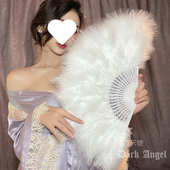 羽毛扇子旗袍舞蹈鹅毛毛绒jk汉服拍照道具漂亮 中国风黑白色折扇