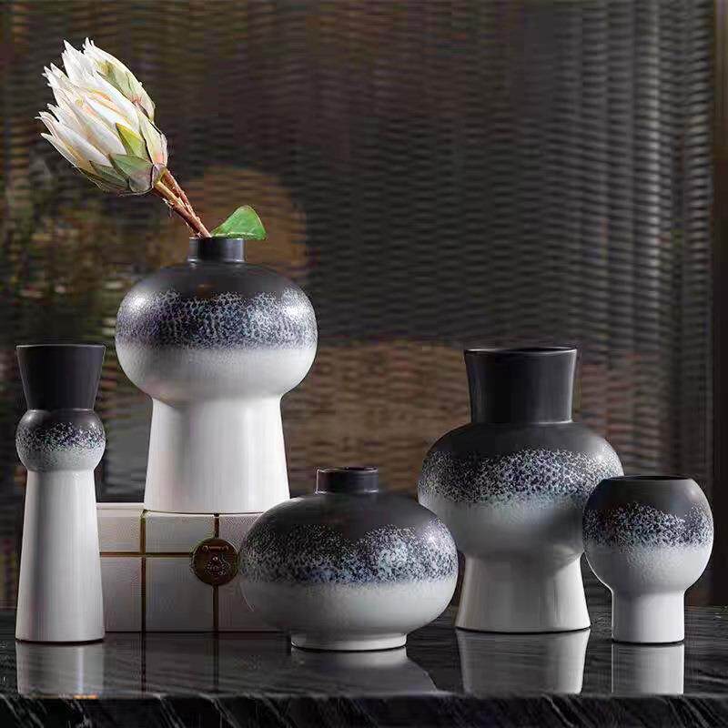 新中式现代轻奢陶瓷花瓶花器摆件客厅样板房电视柜插花罐软装饰品