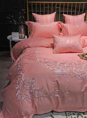 b0z粉红色亲床单嫁支婚庆被套床上用品床肤陪嫁四高端100棉婚件套