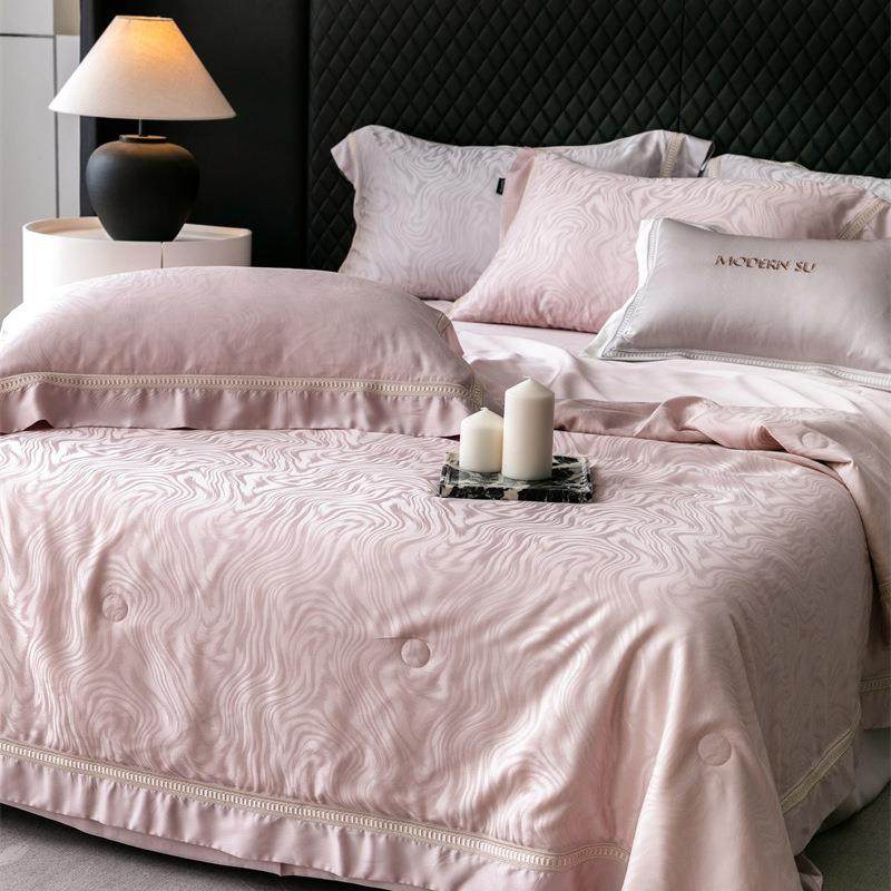 轻奢兰精天丝夏被裸睡凉感被提花刺绣蚕丝被莱赛尔天丝夏凉被子