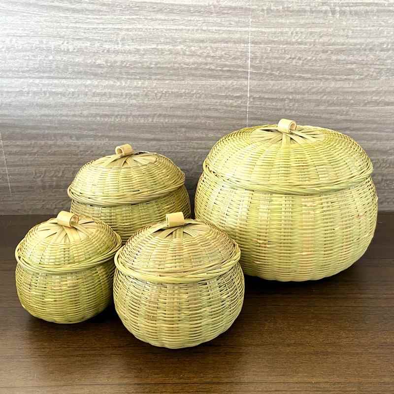茶叶罐竹编收纳盒家用纯手工竹制品带盖子子竹篮鸡蛋篮零食筐茶饼
