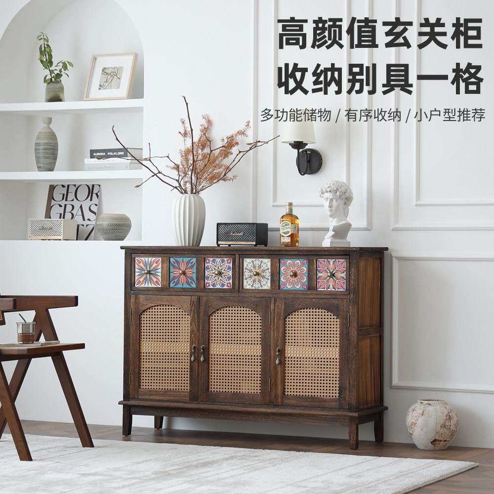 实木餐边柜藤编斗柜客厅一体靠墙覆古收纳柜彩绘玄关储物柜茶水柜,住宅家具,餐边柜,淘宝优惠券,粉丝福利购,淘宝优惠卷