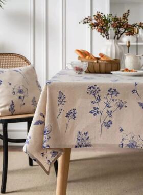 Cotton Linen Printed Pine Rectangular Fitted Tablecloth for