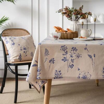 Cotton Linen Printed Pine Rectangular Fitted Tablecloth for