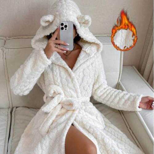 Soft Plush Animal Ear Hooded Cardigan Robe Winter Wear Women