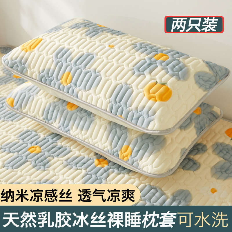夏季乳胶冰丝枕套一对装枕头套单人枕芯内胆套网红款夏天家用儿童