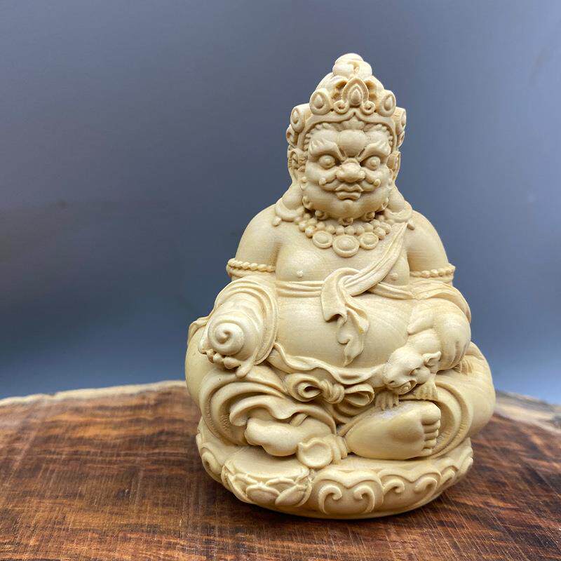 黄杨木雕刻家居装饰摆件巴拉母藏佛黄财神车载实木人物工艺品汽车