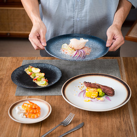 日式盘子圆形餐盘家用陶瓷盘子碟子高级感早餐盘菜盘商用轻奢平盘