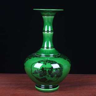 景德镇陶瓷花瓶摆件工艺品颜色釉绿色古典家居桌面摆设装 饰品批发