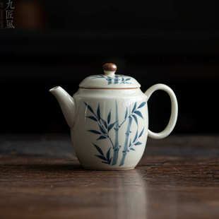 家用陶瓷功夫茶具过滤泡茶壶 九匠风手绘竹子茶壶复古文艺单壶中式