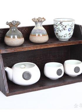 实木茶具茶杯茶壶架子桌面多宝阁博古架挂墙盒斜二格架置物架茶棚