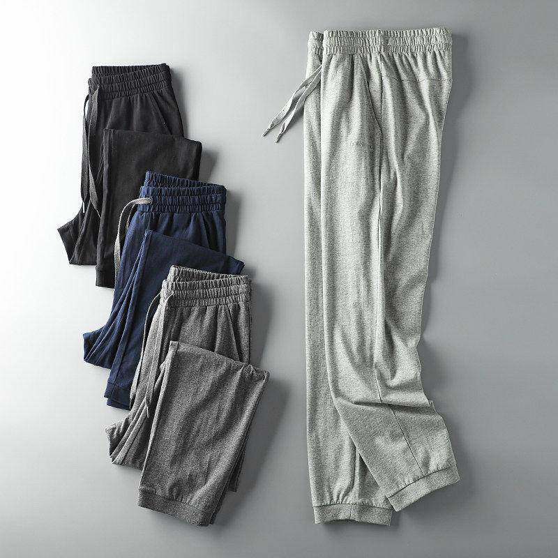 MAROLIO~100%纯棉运动裤男款夏季薄款卫裤束脚全棉直筒休闲长裤子