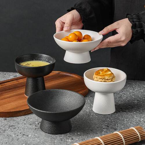 简约茶点盘高脚点心盘水果盘陶瓷商用高级感冰淇淋碗甜品碟小菜碟
