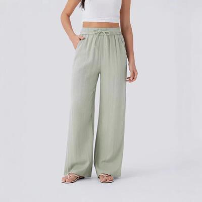 Womens Linen Pants Casual Leg Palazzo Summer Beach Trousers