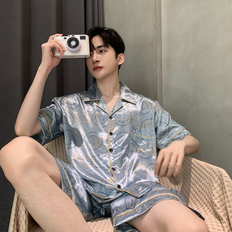 睡衣男夏冰丝短袖男款夏季家居服男士夏天薄款男生真丝居家服夏款