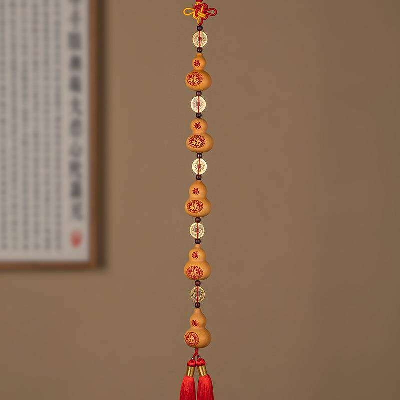 天然葫芦挂饰家居福禄挂件五福临门创意高档手工成串葫芦室内摆件