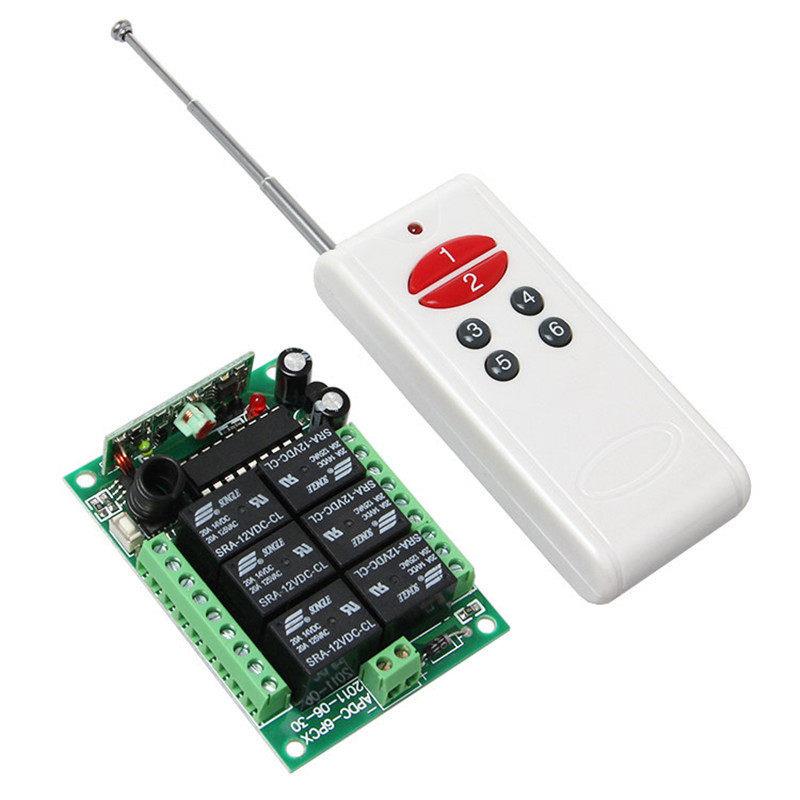 红钮白色6键遥控学习型12V24V六路灯具电机马达正反转控制器开关