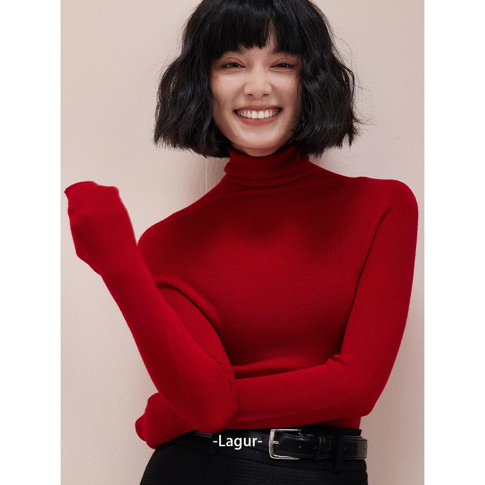 本命新年红！无缝一体扬子纱纯羊毛针织衫内搭打底女修身高领毛衣