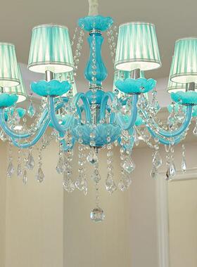 欧式客厅餐厅卧室水晶灯简约现代家用蜡烛led灯蓝色餐厅网咖灯具