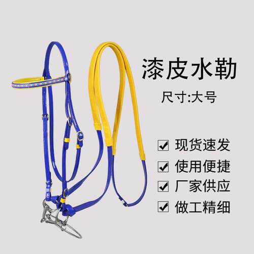 漆皮水勒（脑门带花）口衔铁马嚼子通用防滑可调节耐磨马术装备