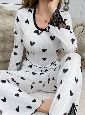 Home wear lace long sleeved pajamas women