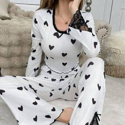 Home wear lace long sleeved pajamas women