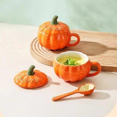 Pumpkin Creative Water Cup Ceramic Cup With Lid Exquisite