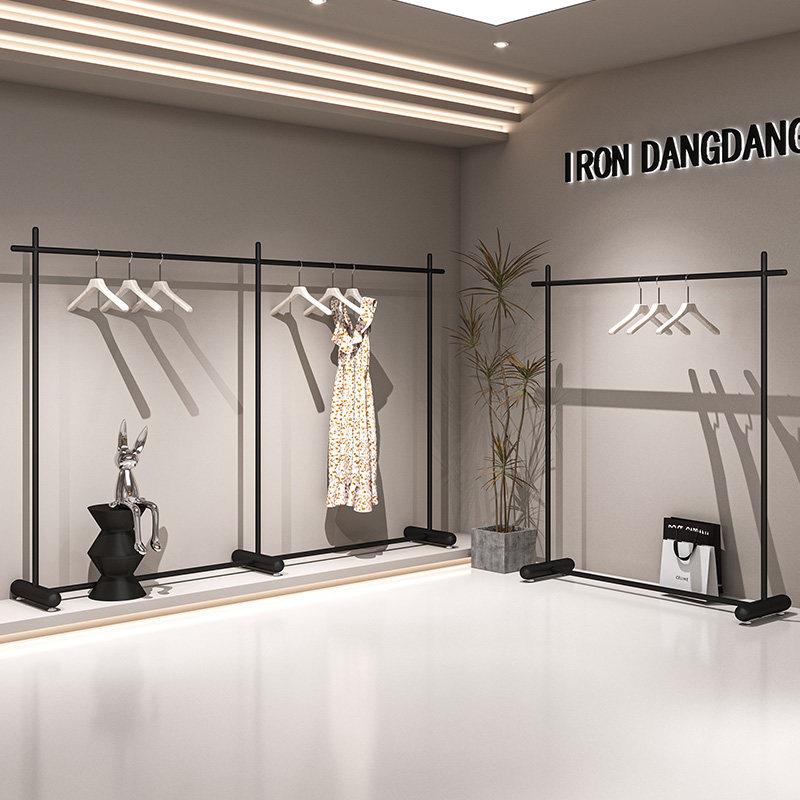 落地衣架服装店专用简约铁艺黑色落地货架衣服陈列架女装店展示架