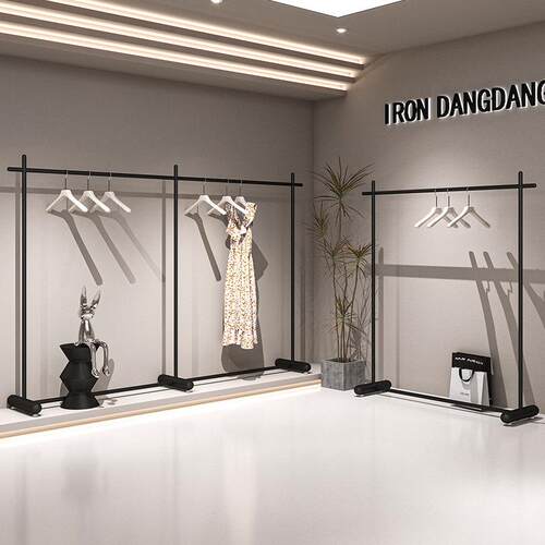 落地衣架服装店专用简约铁艺黑色落地货架衣服陈列架女装店展示架