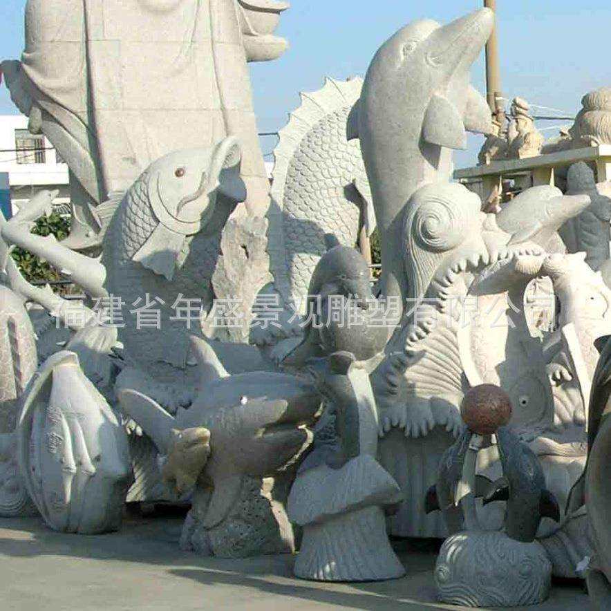 雕刻厂家供应黄锈石海豚摆件楼盘小区绿化带装饰雕塑大理石动物