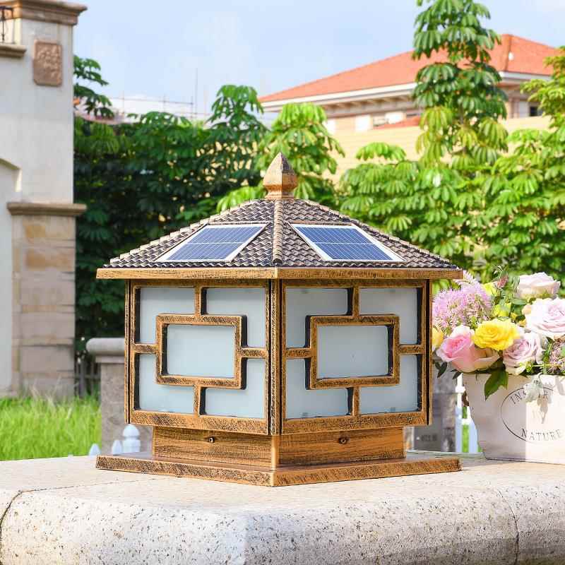 现货柱头灯户外防水家用方形花园别墅围墙灯现代中式太阳能柱头灯