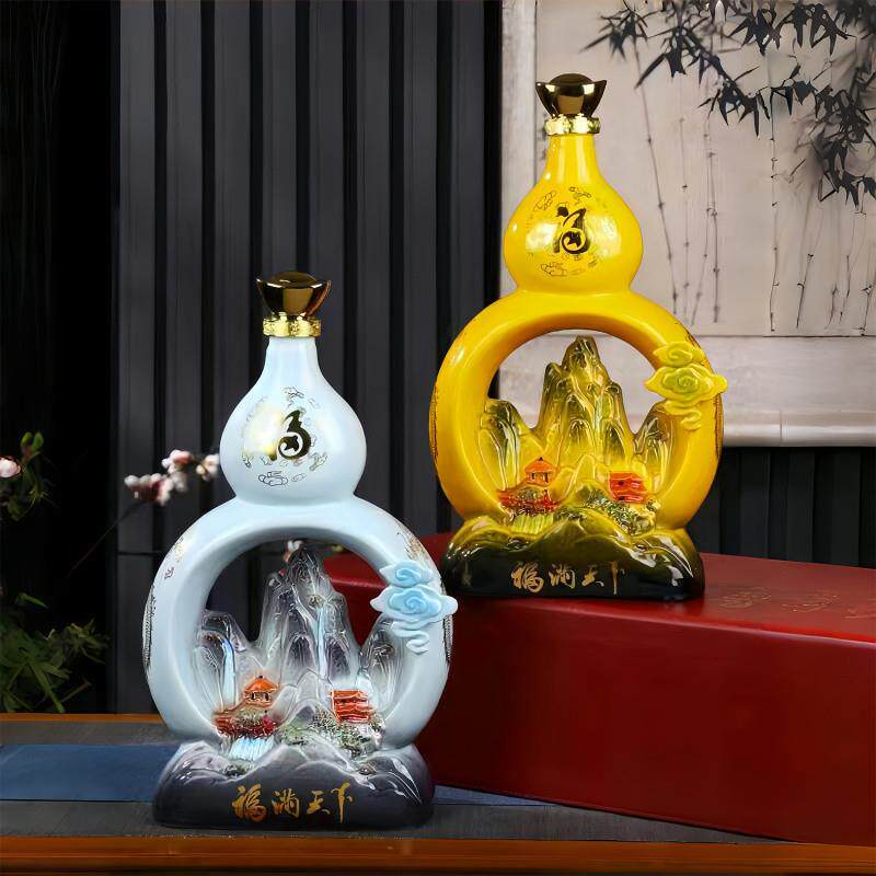 新款*德镇陶瓷空酒瓶5斤装福满天下密封酒坛酒壶创意装饰摆件酒∑