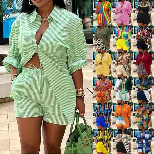 Blue-White Striped Oversized Shirt & High Waist Shorts