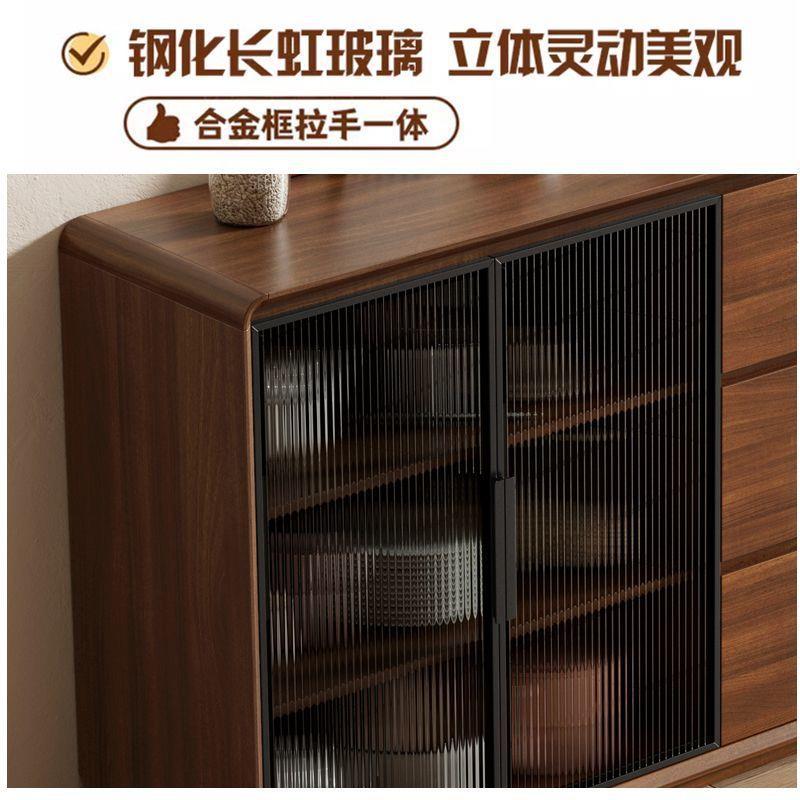 新中式餐边柜酒柜一体靠墙置物柜实木框客厅家用储物柜厨房碗柜子
