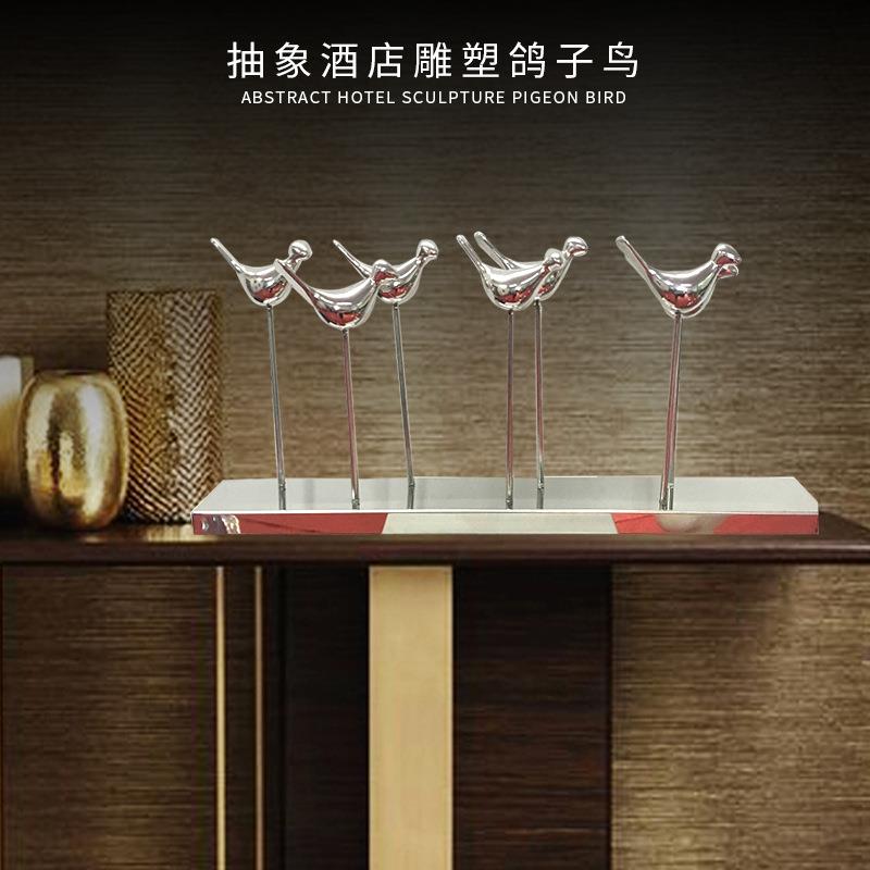 创意家居饰品小鸟摆件青青绿草坪鸽子雕塑酒店工程不锈钢动物艺术