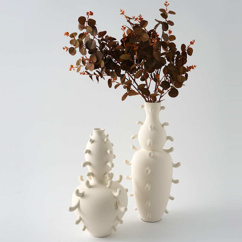 侘寂中古风仿石纹陶瓷花瓶艺术民宿样板间茶室插花器中式饰品摆件