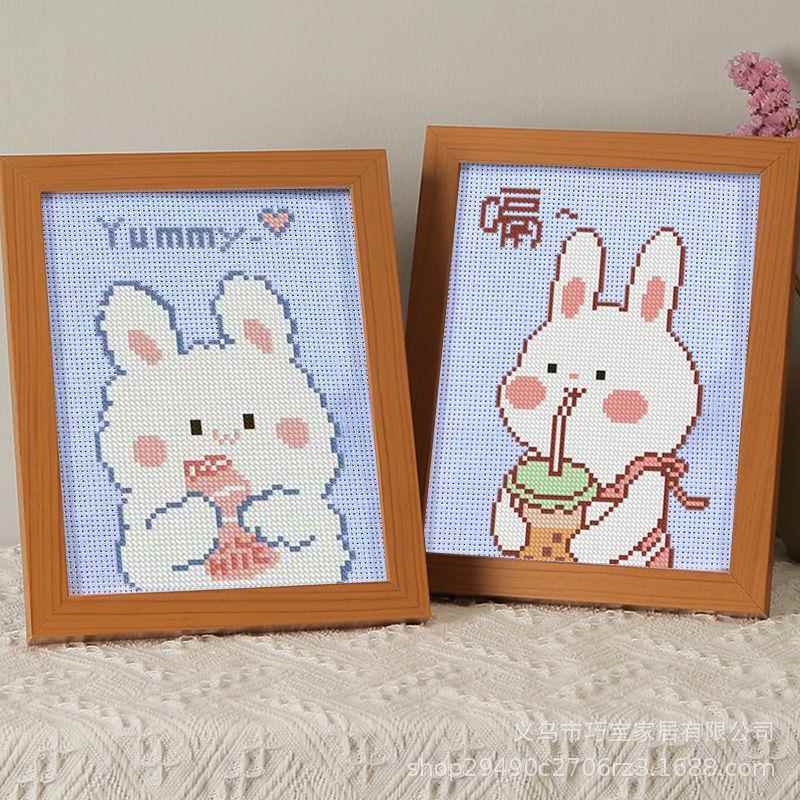 卡通兔子十字绣学生摆台装饰刺绣简单线绣儿童自己绣厂家