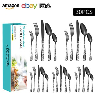 爆款花纹不锈钢餐具30件套装五组件6人份西餐餐具套装