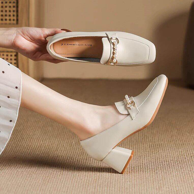 英伦风真皮小皮鞋女2025春季新款配裙子乐福鞋法式中跟粗跟高跟鞋