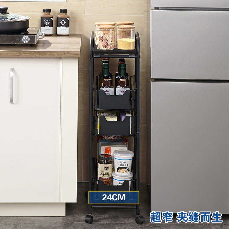 落地夹缝抽屉式厨房移动4推车物窄缝收纳冰箱橱柜层可架浴室置
